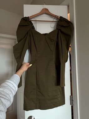 H&M Olive Green Puff-Sleeve Mini Dress
